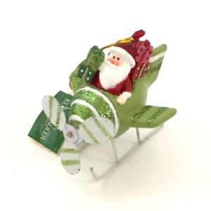 KURT ADLER Santa Ornament Whimsical Christmas Ornament Flying Plane NWT